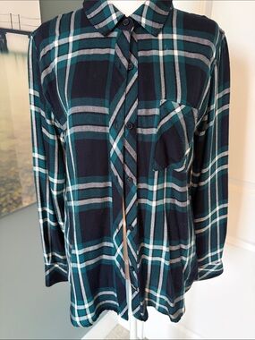 Rails Teal, Navy and Black Plaid Shirt